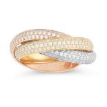 A TRINITY DE CARTIER DIAMOND RING, CARTIER in 18ct yellow, white and rose gold, comprising a trio of