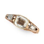 AN ANTIQUE STUART CRYSTAL AND DIAMOND MOURNING RING, 18TH CENTURY in high carat yellow gold, set