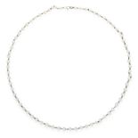 AN ART DECO PEARL CHAIN NECKLACE comprising a single row of seventy pearls connected by chain links,