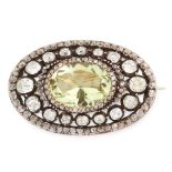 AN ANTIQUE CHRYSOBERYL AND DIAMOND BROOCH, 19TH CENTURY in high carat yellow gold and silver, set