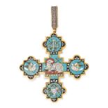 AN ANTIQUE MICROMOSAIC CROSS PENDANT, 19TH CENTURY in yellow gold, designed as a cross, inset with