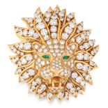 AN EMERALD AND DIAMOND LION BROOCH, GEORGES LENFANT, VAN CLEEF & ARPELS in 18ct yellow gold,
