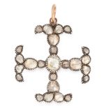 AN ANTIQUE DIAMOND CROSS PENDANT, 19TH CENTURY in yellow gold and silver, set with a central rose