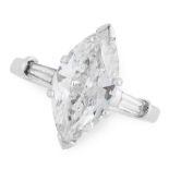 A SOLITAIRE DIAMOND RING in 18ct white gold, set with a marquise cut diamond of 3.01 carats