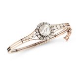 AN ANTIQUE DIAMOND BANGLE, 19TH CENTURY in high carat yellow gold, the trifurcated body set with a