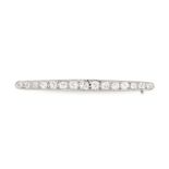 AN ANTIQUE DIAMOND BAR BROOCH CIRCA 1900 designed as a tapering bar set with graduated old cut