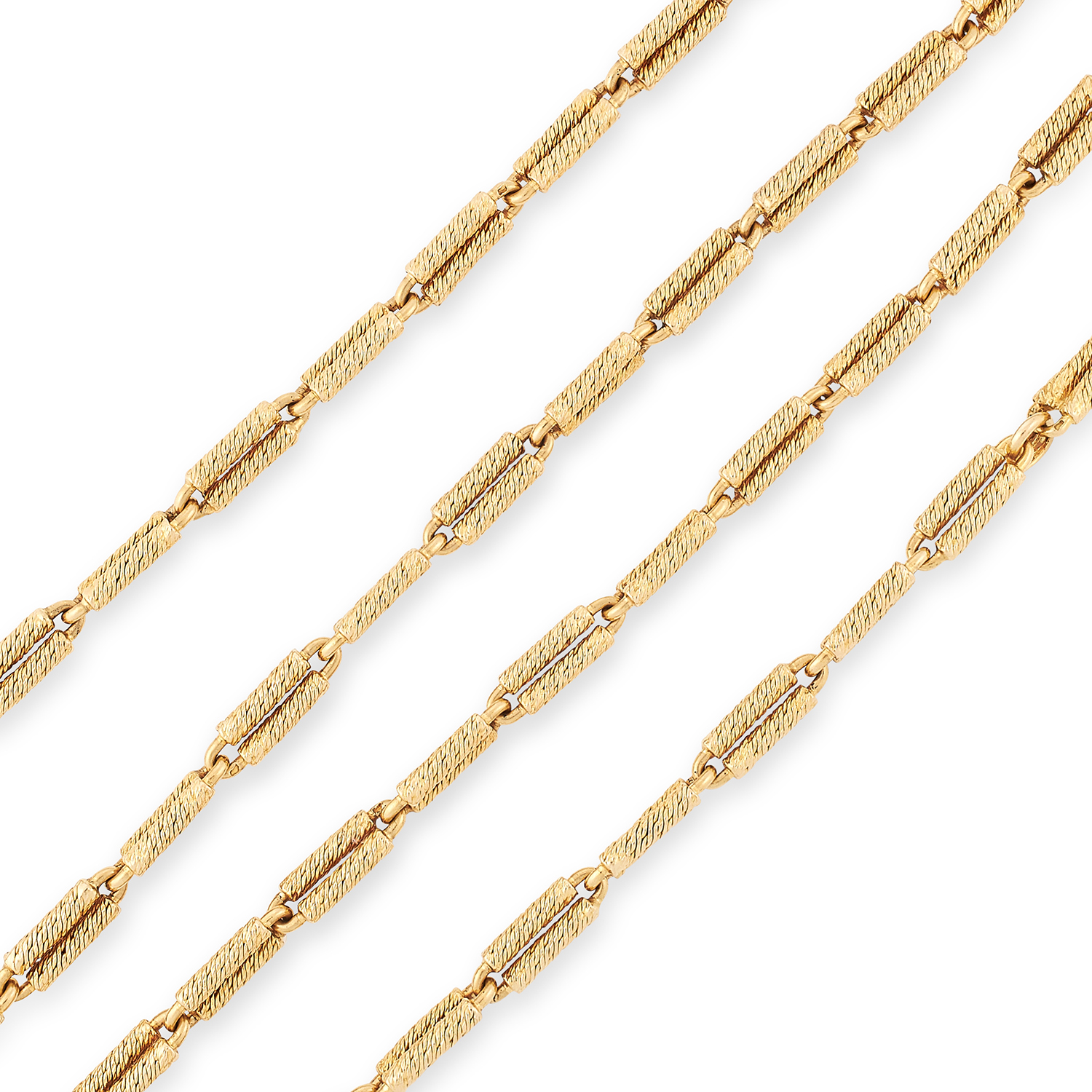 A VINTAGE FANCY LINK SAUTOIR NECKLACE, GEORGES LENFANT in 18ct yellow gold, comprising sixty fancy