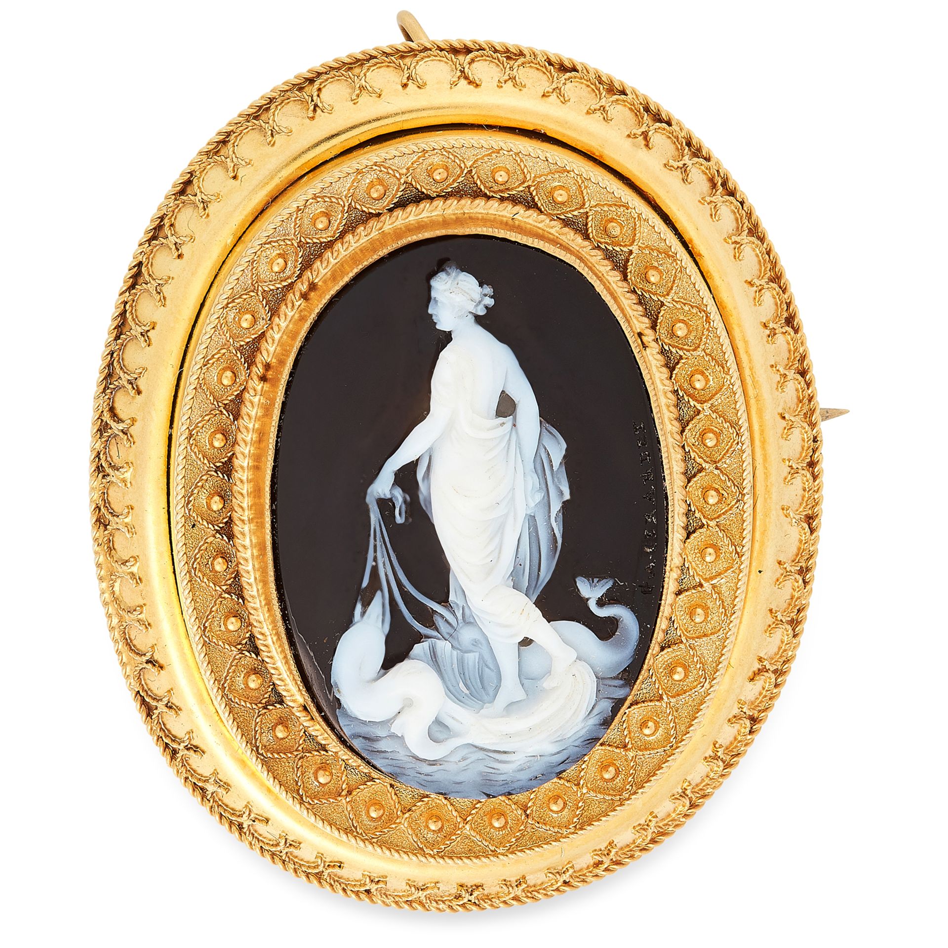 AN ANTIQUE CAMEO BROOCH, GIORGIO ANTONIO GIRARDET CIRCA 1870 in high carat yellow gold, set with