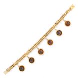 AN ANTIQUE GARNET BRACELET, 19TH CENTURY in yellow gold, the fancy link bracelet suspending six