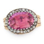 AN ANTIQUE BURMA NO HEAT PINK SAPPHIRE AND DIAMOND RING, 19TH CENTURY in 18ct yellow gold and