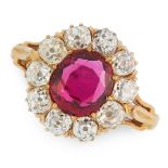 AN UNHEATED RUBY AND DIAMOND RING in 18ct yellow gold, set with an oval cut ruby of 2.04 carats