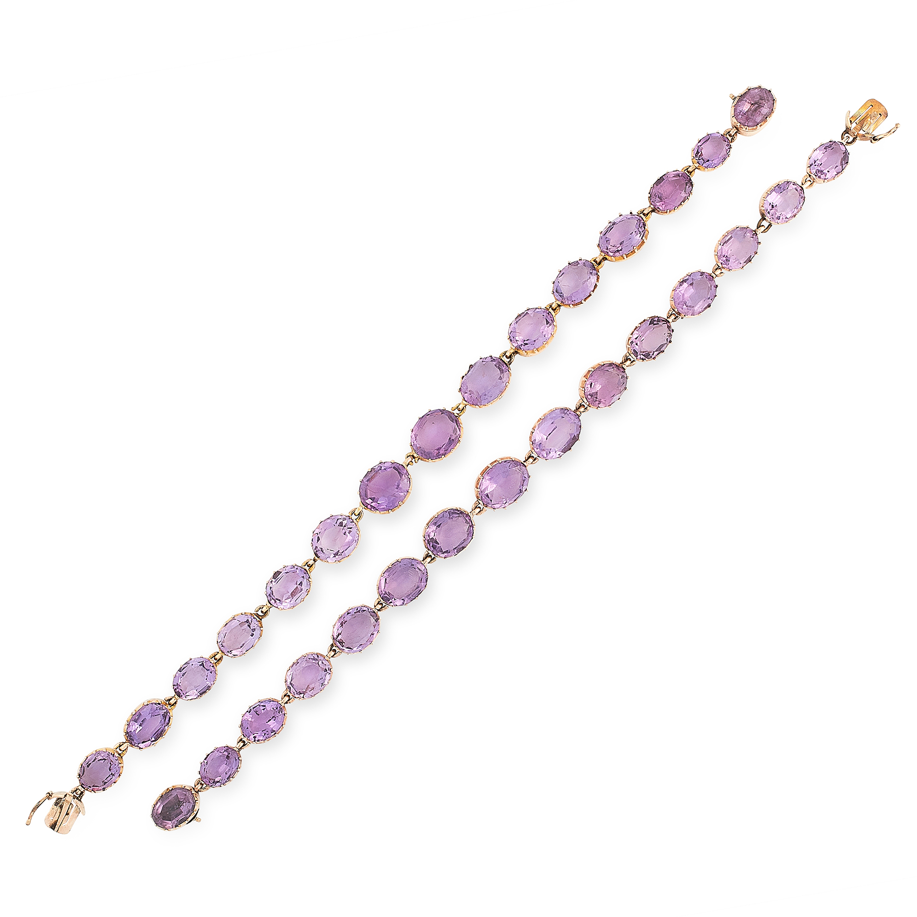 AN ANTIQUE AMETHYST RIVIERE NECKLACE, 19TH CENTURY in yellow gold, comprising a row of thirty oval - Image 2 of 2