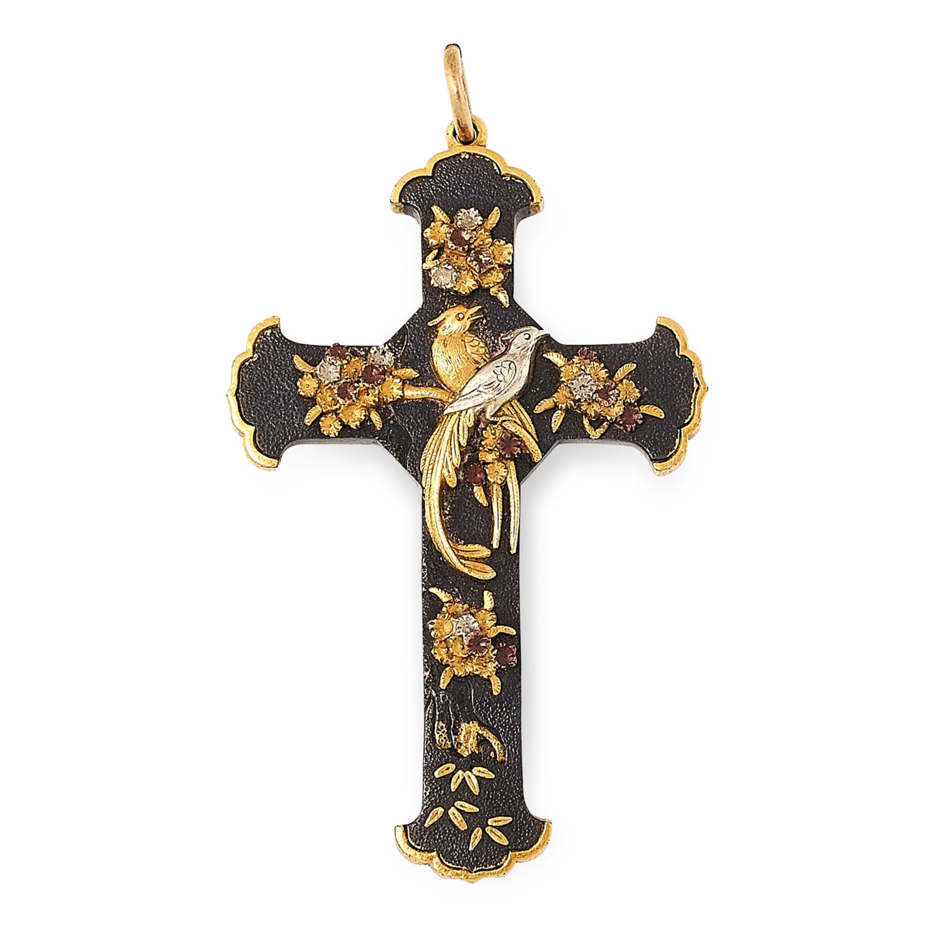 AN ANTIQUE JAPANESE SHAKUDO CROSS PENDANT, EARLY 20TH CENTURY designed as a cross, with applied