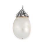 AN ANTIQUE NATURAL PEARL AND DIAMOND PENDANT set with a drop shaped pearl of 15.5mm, weighing 13.