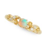 AN ANTIQUE OPAL AND DIAMOND RING, 1901 in 18ct yellow gold, set with a round cabochon opal between