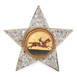 AN ANTIQUE REVERSE CARVED INTAGLIO AND DIAMOND BROOCH in yellow gold and silver, designed as a star,