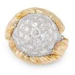 A VINTAGE DIAMOND BOMBE DRESS RING in yellow gold, the central ball motif jewelled allover with