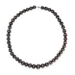 AN ANTIQUE BANDED AGATE BEAD NECKLACE comprising a single row of forty-seven polished banded agate