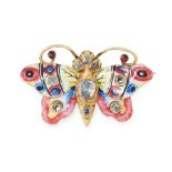 A RARE ANTIQUE DIAMOND AND ENAMEL BUTTERFLY BROOCH, 19TH CENTURY in yellow gold, designed as a