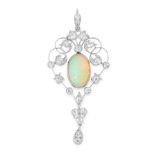 AN OPAL AND DIAMOND PENDANT, EARLY 20TH CENTURY the scrolling design set at the centre with a