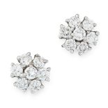 A PAIR OF DIAMOND STUD EARRINGS each set with a cluster of round cut diamonds, totalling 1.0-1.2
