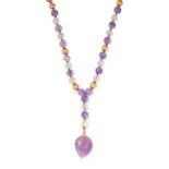 AN AMETHYST AND ROCK CRYSTAL NECKLACE in 14ct yellow gold, comprising a single row of polished