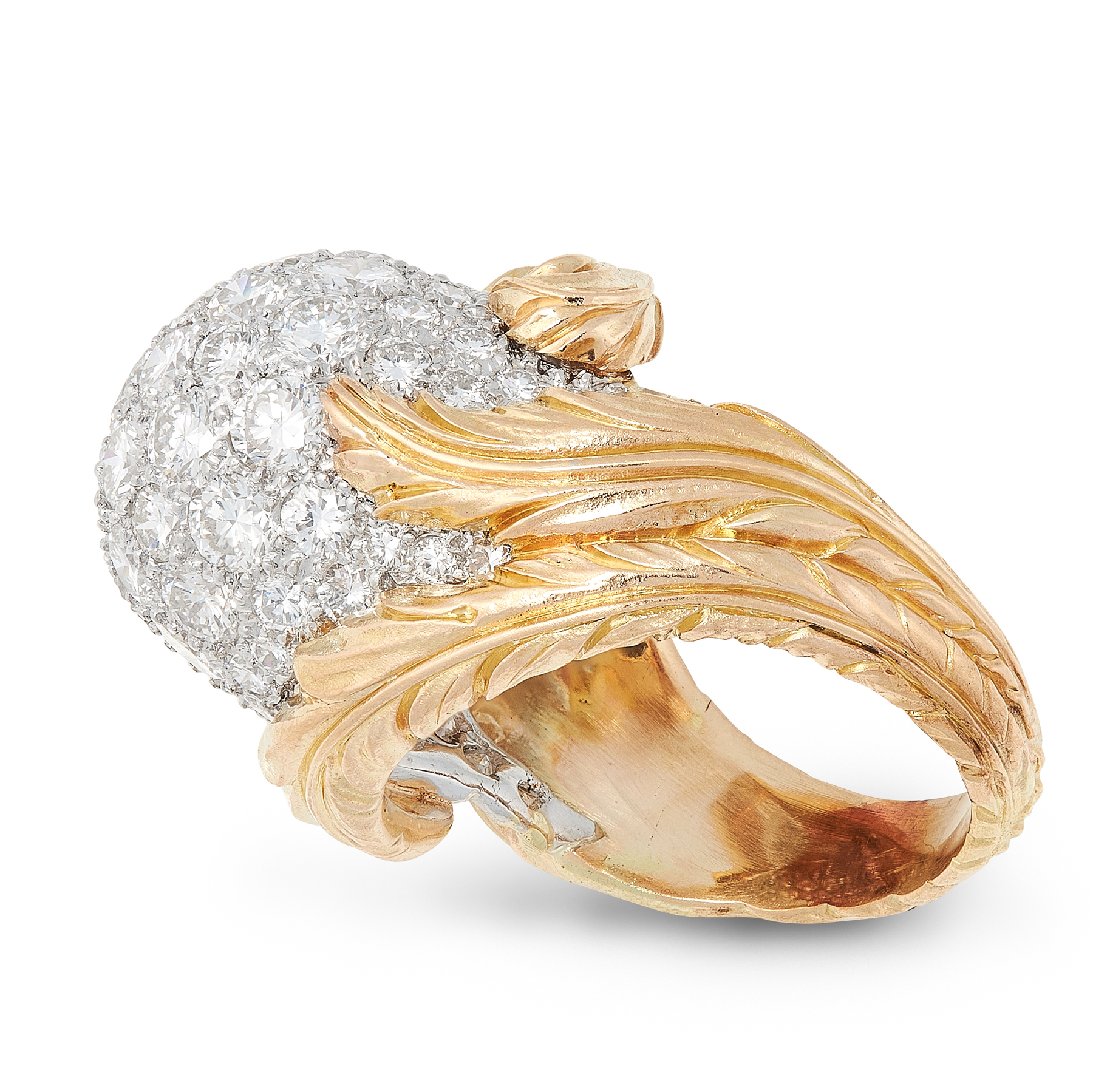 A VINTAGE DIAMOND BOMBE DRESS RING in yellow gold, the central ball motif jewelled allover with - Image 2 of 2