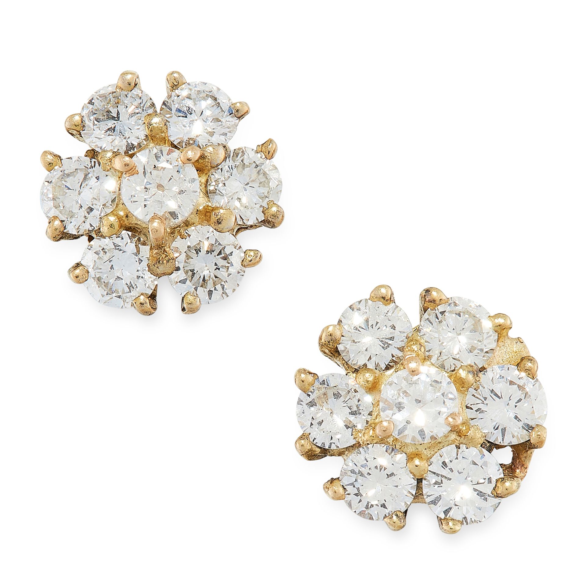 A PAIR OF DIAMOND CLUSTER STUD EARRINGS in 18ct yellow gold, each designed as a cluster of round cut