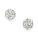 A PAIR OF DIAMOND CLUSTER STUD EARRINGS in 18ct white gold, each set with a cluster of round cut