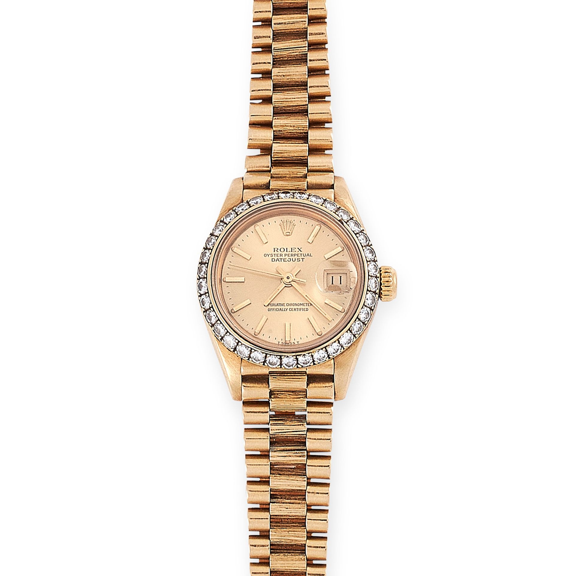 A ROLEX OYSTER PERPETUAL DATEJUST DIAMOND WRIST WATCH in 18ct yellow gold, automatic movement, - Bild 2 aus 2