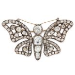 AN ANTIQUE DIAMOND BUTTERFLY BROOCH, 19TH CENTURY in yellow gold and silver, designed as a