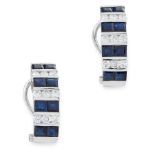 A PAIR OF SAPPHIRE AND DIAMOND HOOP EARRINGS in 18ct white gold, each designed as a half hoop set