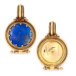 AN ANTIQUE LAPIS LAZULI BULLA PENDANT, 19TH CENTURY in high carat yellow gold, the rounded body with