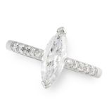 A SOLITAIRE DIAMOND RING in 18ct white gold, set with a marquise cut diamond of 1.00 carats,