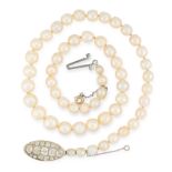 AN IMPORTANT NATURAL PEARL AND DIAMOND NECKLACE comprising a single row of fifty-four pearls ranging