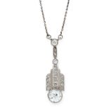 AN ART DECO DIAMOND PENDANT NECKLACE, EARLY 20TH CENTURY set with an old cut diamond of 0.87 carats,