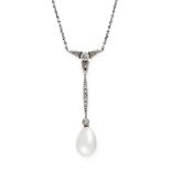 A NATURAL PEARL AND DIAMOND PENDANT NECKLACE, EARLY 20TH CENTURY set with a drop shaped pearl of