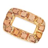AN ANTIQUE IMPERIAL TOPAZ AND DIAMOND BUCKLE, 19TH CENTURY in yellow gold, of rounded rectangular