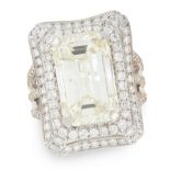 A 10.02 CARAT DIAMOND RING in 18ct white gold, the central emerald cut diamond of 10.02 carats