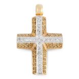 A YELLOW AND WHITE DIAMOND CROSS PENDANT in 18ct yellow gold, designed as a cross, set allover