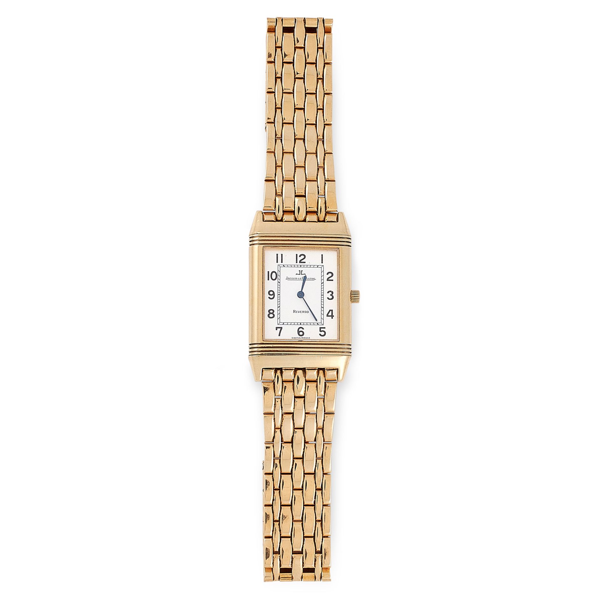 A JAEGER LE COULTRE REVERSO WRIST WATCH in 18ct yellow gold, automatic movement, 23mm case, white