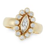 A DIAMOND DRESS RING, RUDOLF HELTZEL in 18ct yellow gold, set with a marquise cut diamond within a