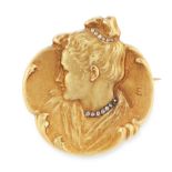 AN ART NOUVEAU DIAMOND BROOCH, EARLY 20TH CENTURY in high carat yellow gold, depicting the bust of a