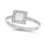 A DIAMOND DRESS RING, TIFFANY & CO in platinum, set with an emerald cut diamond of 0.30 carats,