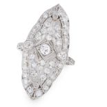 A DIAMOND COCKTAIL RING the stylised navette face set with old and single cut diamonds totalling 1.