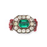 A JEWELLED PASTE CLASP in sterling silver, the octagonal body set with an emerald cut green paste