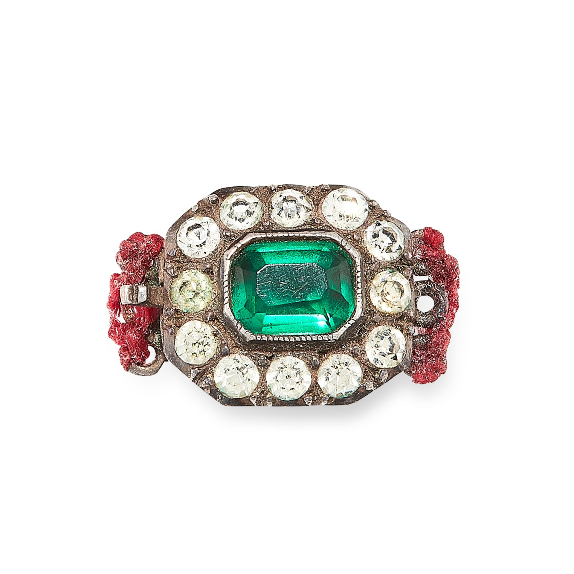 A JEWELLED PASTE CLASP in sterling silver, the octagonal body set with an emerald cut green paste