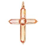 AN ANTIQUE IMPERIAL TOPAZ CROSS PENDANT, 19TH CENTURY in high carat yellow gold, designed as a
