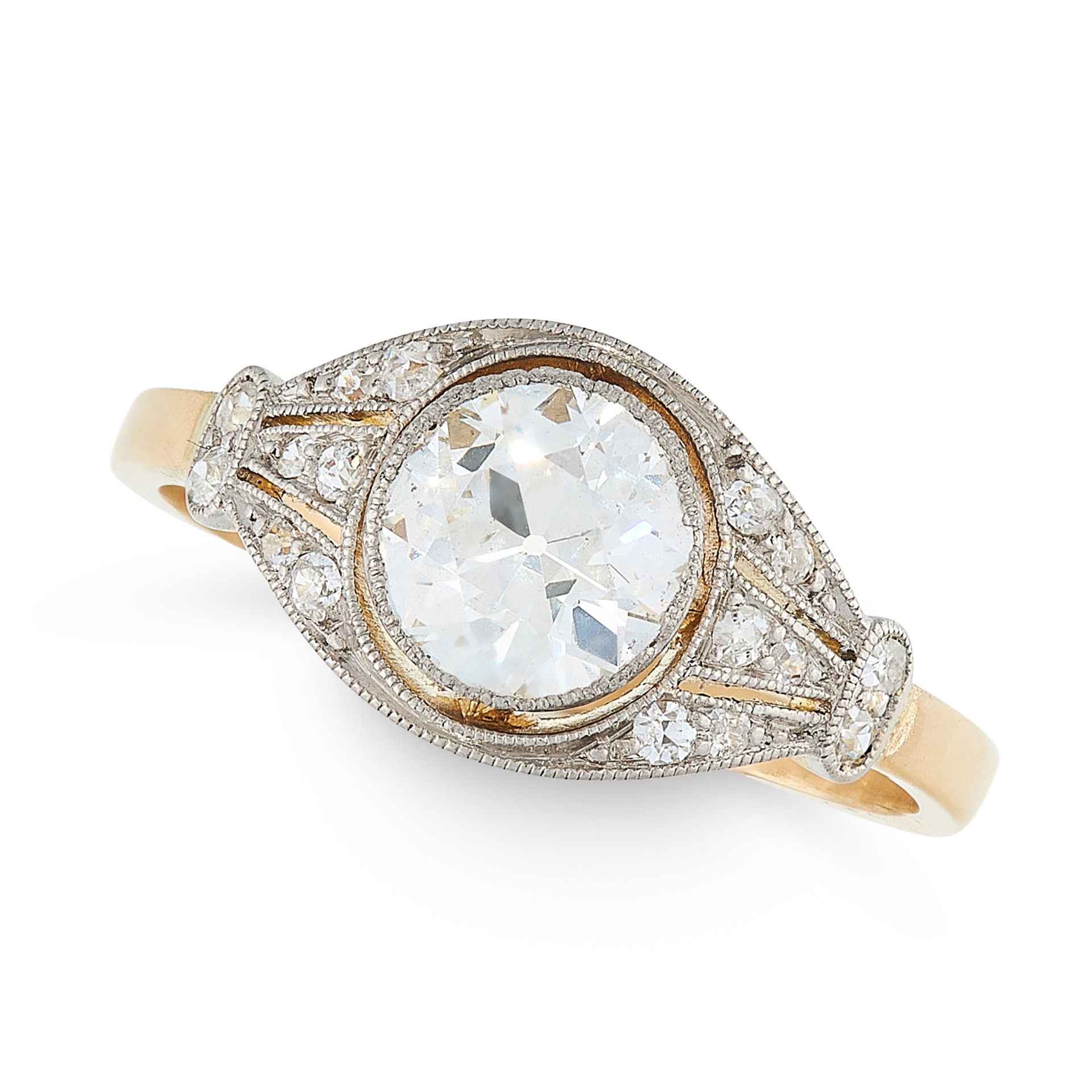 AN ART DECO DIAMOND RING CIRCA 1930 in high carat yellow gold and platinum, set with an old cut