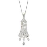 A DIAMOND PENDANT AND CHAIN, EARLY 20TH CENTURY the tapering body of fluted design, set with old and